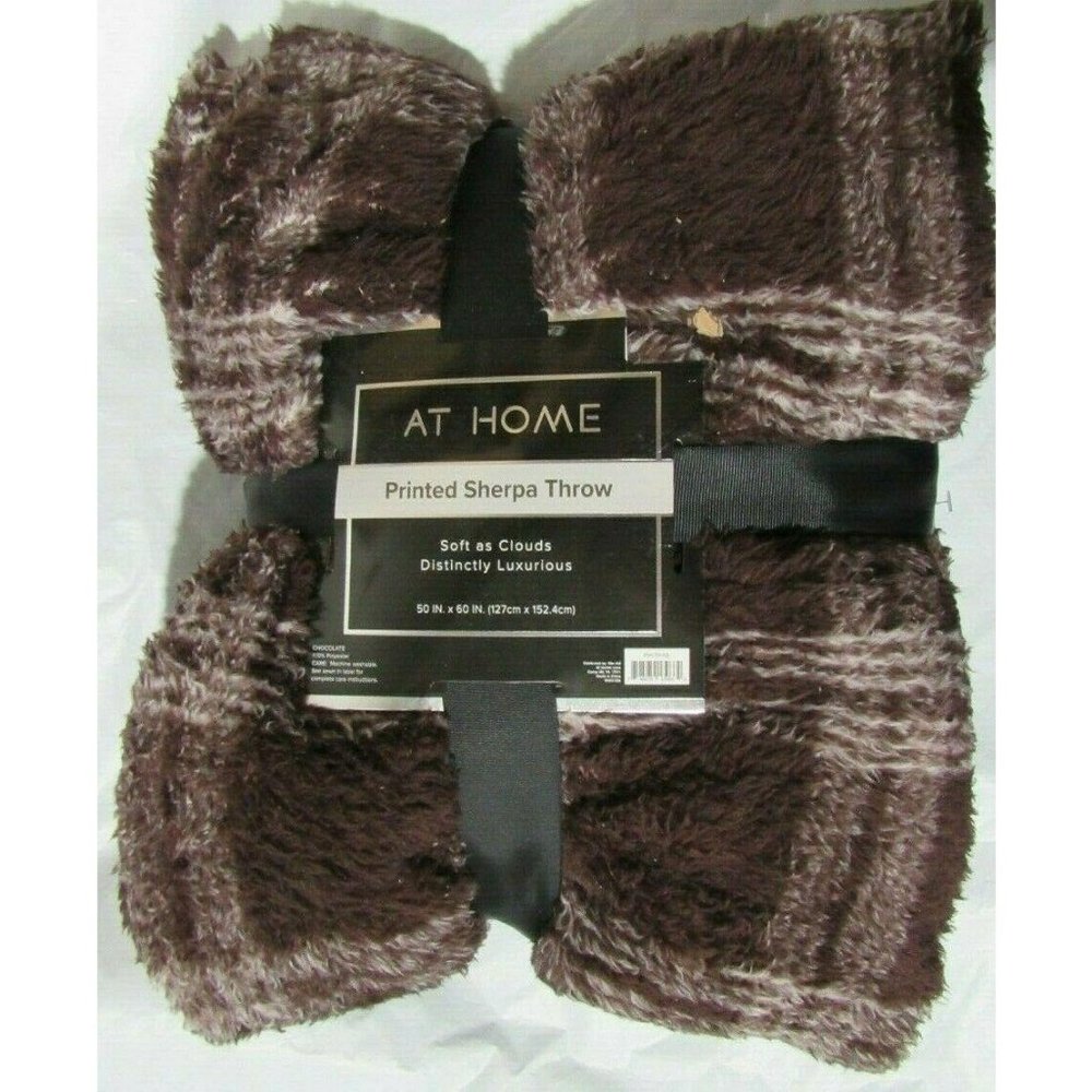 Printed Sherpa Throw Blanket Brown Plaid 50”x60”